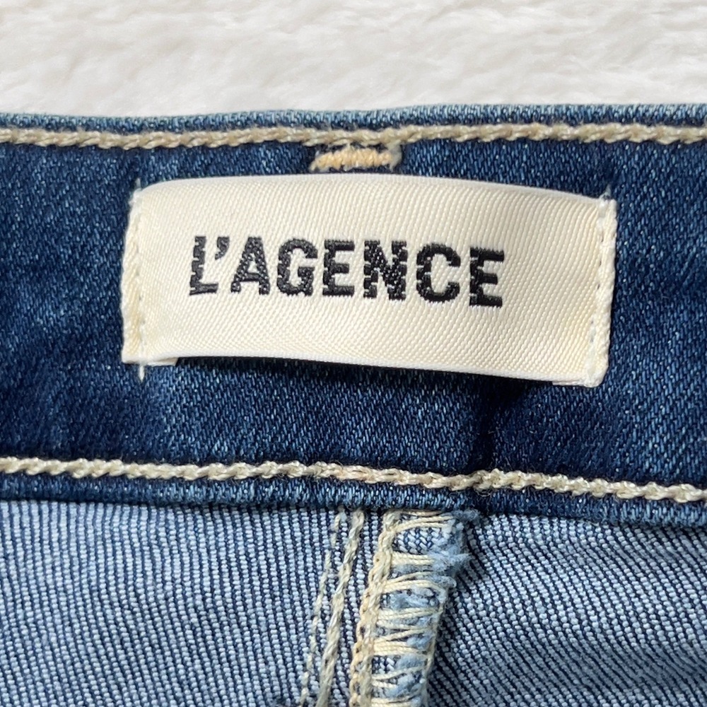 L'AGENCE Ruth High Rise Straight Raw Hem Jeans Women Sz 24 Blue Marlin - Picture 8 of 14